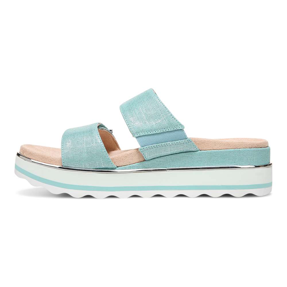 Brandie Flatform Slide Sandal - Aqua Metallic